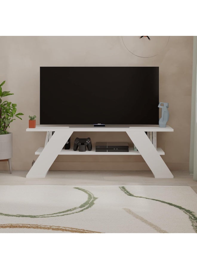 JV Home Farfala Stylish TV Stand | Entertainment Unit | Meuble TV for Living Room, Bedroom Suitable up to 55” TVs (White) - Image 1